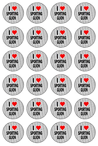 AK Giftshop I Love Sporting de Gijon – 24 Decoraciones comestibles para Cupcakes – Círculos precortados fáciles