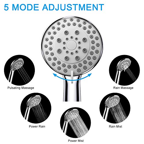 Alcachofa de Ducha, phixilin Mano la Cabeza de Ducha 5 Modos de Chorro de Agua Universal Cabezal de Ducha con el Tubo Flexible 2M de Acero Inoxidable