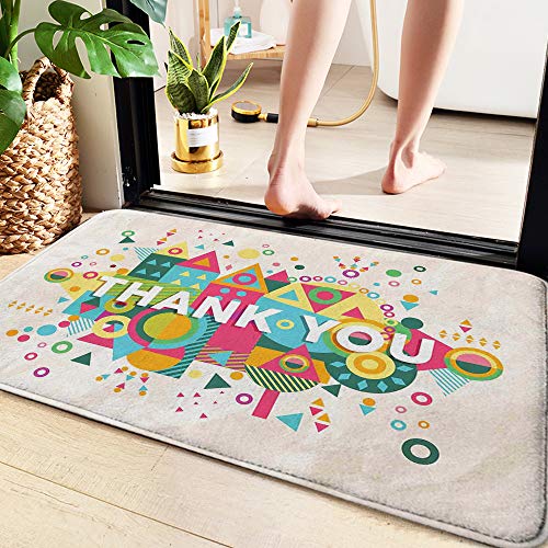 Alfombra De Baño Cocina,Cita, fuente de agradecimiento diciendo gracias con coloridas figuras geométr,Alfombrilla de baño con Ducha Antideslizante Lavable a máquina para baño y Sala de Estar 60x100 cm