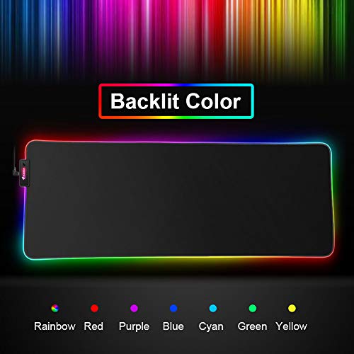 Alfombrilla de ratón para juegos RGB grande – Kalafun XXL LED extendida con base de goma antideslizante, alfombrilla de ratón para ordenador portátil, escritorio (800 × 300 × 4 mm), color negro