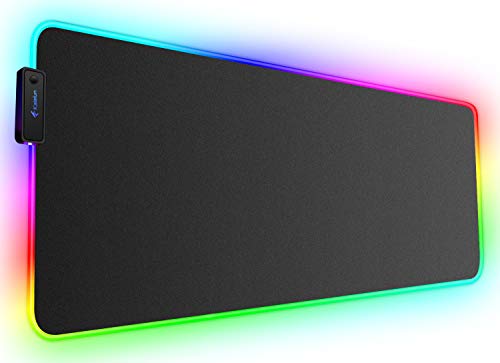 Alfombrilla de ratón para juegos RGB grande – Kalafun XXL LED extendida con base de goma antideslizante, alfombrilla de ratón para ordenador portátil, escritorio (800 × 300 × 4 mm), color negro