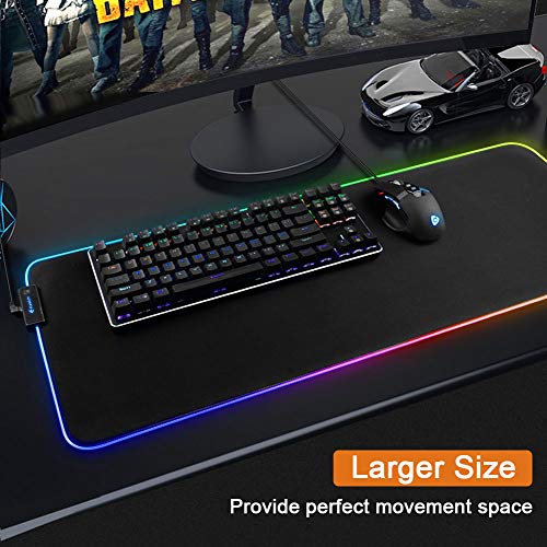 Alfombrilla de ratón para juegos RGB grande – Kalafun XXL LED extendida con base de goma antideslizante, alfombrilla de ratón para ordenador portátil, escritorio (800 × 300 × 4 mm), color negro