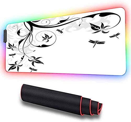 Alfombrilla de ratón RGB para juegos, fondo floral en forma de remolino con presa, alfombrilla de ratón RGB extendida ideal para movimientos más rápidos del ratón - Base de goma antideslizante