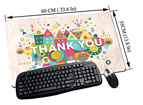 Alfombrilla Raton Gaming,Cita, fuente de agradecimiento diciendo gracias con coloridas figuras geométricas abstra,Impermeable con base de goma antideslizante, PC y laptop comfortable mouse pad60x35 cm