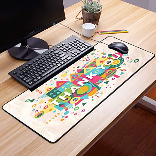 Alfombrilla Raton Gaming,Cita, fuente de agradecimiento diciendo gracias con coloridas figuras geométricas abstra,Impermeable con base de goma antideslizante, PC y laptop comfortable mouse pad60x35 cm