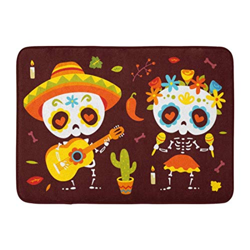 Alfombrillas Alfombras de baño Alfombrilla para exterior / interior Cráneo Dibujos animados Día de muertos Hojas de otoño Azúcar Calavera Decoración linda del baño mexicano Alfombra Alfombra de baño