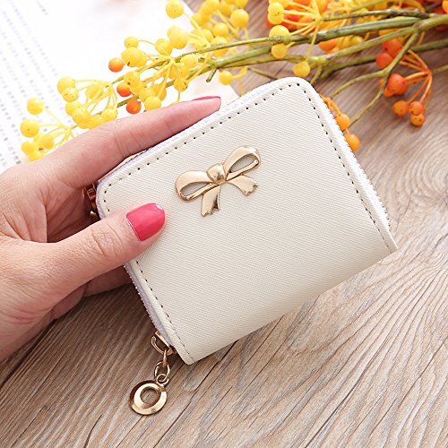 ALIKEEY Moda Mujer Sola Tira Cremallera Solid Bow Pequeño Cuadrado Blanco Bolsa Bolso De La Moneda