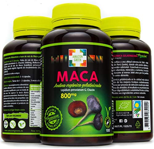 Amazon-Green - MACA ANDINA PREMIUM BIO GELATINIZADA 800 MG 100 CAPSULAS - MACA-ANDINA-100CAP