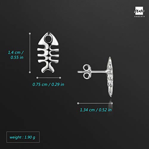 Amberta Pendientes de Botón para Mujer en Plata de Primera Ley 925 con Motivos de la Naturaleza: Raspa de Pescado