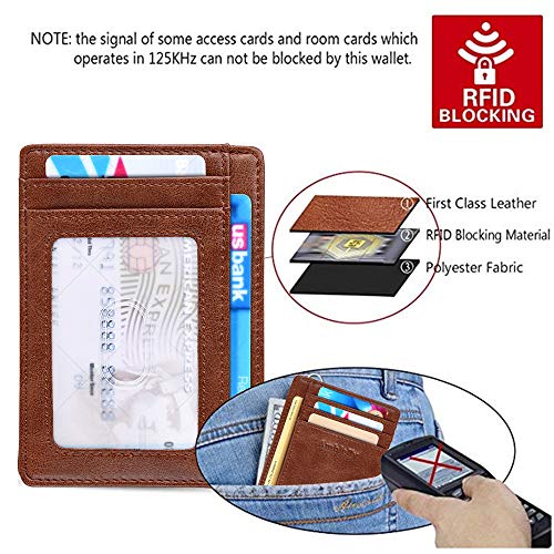 Ambielly Magnético Billetera Genuino Delgado Cuero Bloqueo RFID Billetera Minimalista Crédito Tarjeta Poseedor de los Hombres Novedad CARNÉ DE Identidad Frente Bolsillo Billetera (Coffee)