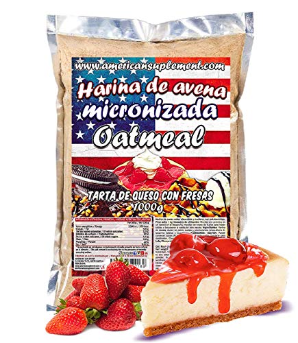 American Suplement - 1000 gr - Harina de Avena Integral, ideal para tortitas, batidos, bizcochos y magdalenas (TARTA DE QUESO CON FRESAS)