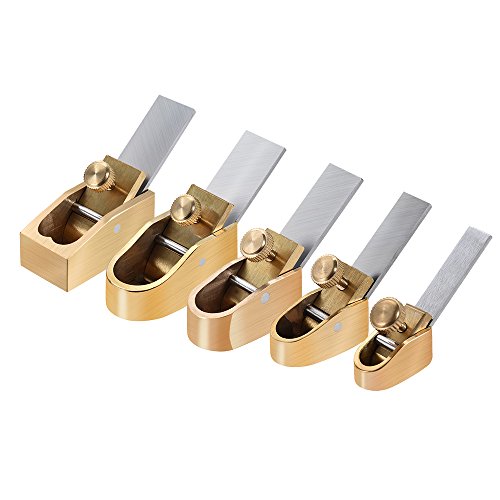 ammoon 5pcs Avión para Trabajar la Madera Juego de Cuchillas Suela Curvada Metal Latón Herramienta Luthier para Violín Viola Cello Instrumento de Madera