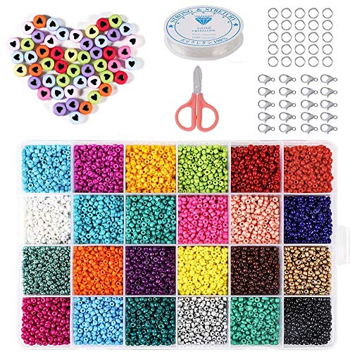 AMOE Cuentas de vidrio, coloridas cuentas de 3 mm 14400 piezas Mini cuentas de vidrio para joyería de bricolaje de pulseras, collares, joyería 24 colores