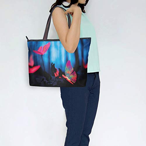 Amolily Bolso de mano para mujer, elegante, estilo casual, gran capacidad para compras, trabajo, escuela, viajes, negocios, insectos brillantes y bosque nocturno, color Multicolor, talla Medium