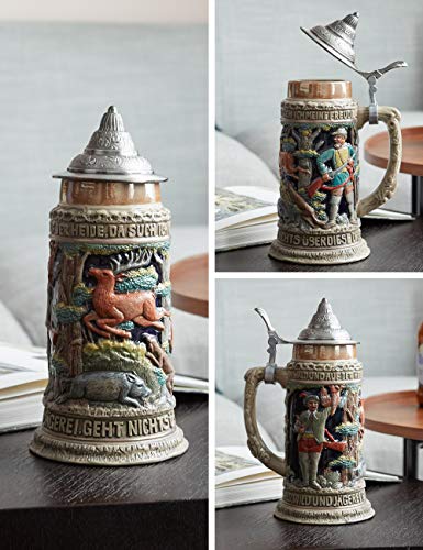 Amoy-Art Jarra de Cerveza Alemana Alivio de Caza German Beer Stein Mug Regalos Souvenirs Giftbox 0.6Litre