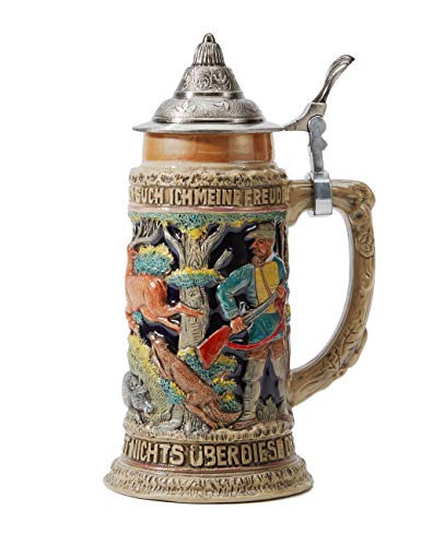 Amoy-Art Jarra de Cerveza Alemana Alivio de Caza German Beer Stein Mug Regalos Souvenirs Giftbox 0.6Litre