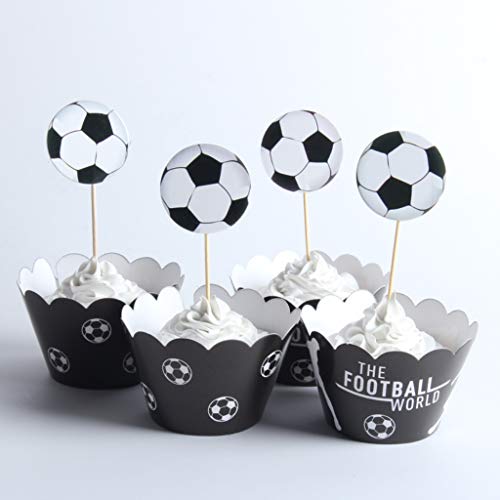 Amycute 24 paquetes de decoraciones para cupcakes y envoltorios, suministros de decoración de fiesta de fútbol