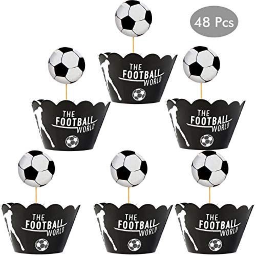 Amycute 24 paquetes de decoraciones para cupcakes y envoltorios, suministros de decoración de fiesta de fútbol