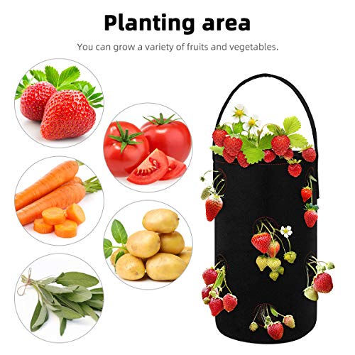 ANBET 2 PCS Bolsas para Plantar Fresas, Bolsa de Cultivo de macetas con Fresas Colgantes de Fieltro con 11 Agujeros con 1 par de Guantes para Plantas/Hierbas/Flores