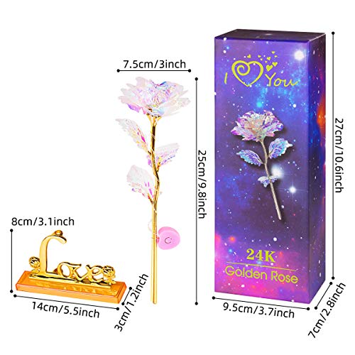 ANBET Flor Brillante Rosa Artificial de Papel de Oro de 24 Quilates con luz LED, Soporte Transparente y Caja de Regalo románticos para el día de Valenine, el Día de la Madre, Cumpleaños