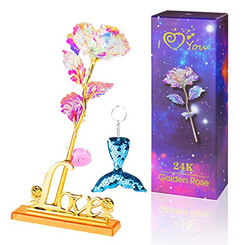 ANBET Flor Brillante Rosa Artificial de Papel de Oro de 24 Quilates con luz LED, Soporte Transparente y Caja de Regalo románticos para el día de Valenine, el Día de la Madre, Cumpleaños