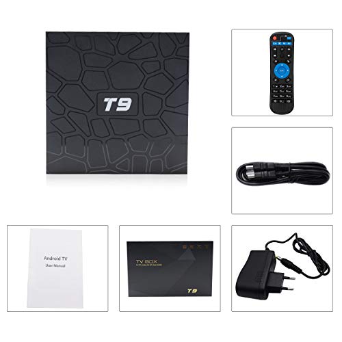 Android TV Box, T9 Android 9.0 TV BOX 4GB RAM/32GB ROM RK3318 Quad-Core Media Box Soporte 2.4GHz/5.0GHz WiFi 64 bits H.265 Bluetooth 4.0 DLNA UHD 4K Mini TV Box