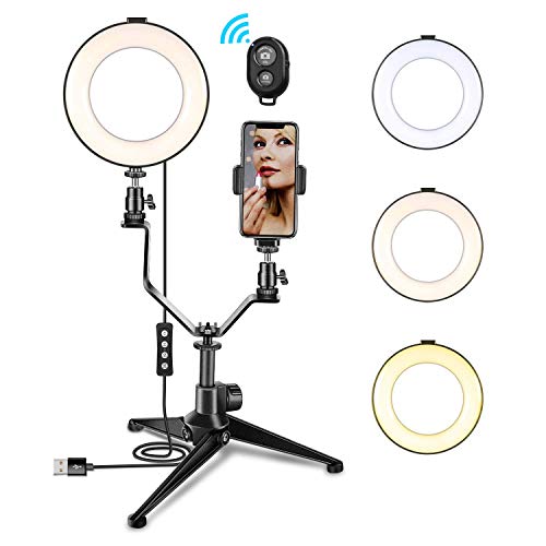 Anillo de Luz LED, MACTREM Ring Light Regulable 6” para Fotografía Aro de Luz con Trípode y Soporte para Teléfono para Maquillaje, Movil, Selfie, Youtube, Transmisión en Vivo Grabación de vídeo Vlog