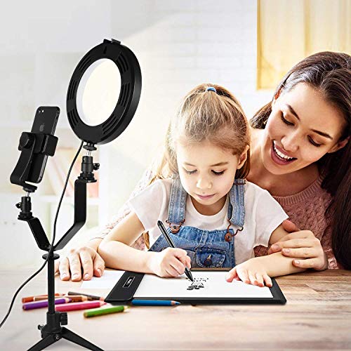 Anillo de Luz LED, MACTREM Ring Light Regulable 6” para Fotografía Aro de Luz con Trípode y Soporte para Teléfono para Maquillaje, Movil, Selfie, Youtube, Transmisión en Vivo Grabación de vídeo Vlog