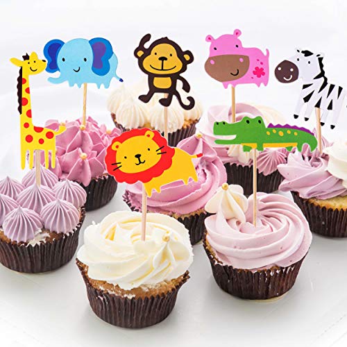 Animales Cupcake Toppers Lindo Selva Temática Animales En Forma de Pastel Toppers para Niños Ducha de Bebé Fiesta de Cumpleaños DIY Decoración Suministros 70 Piezas