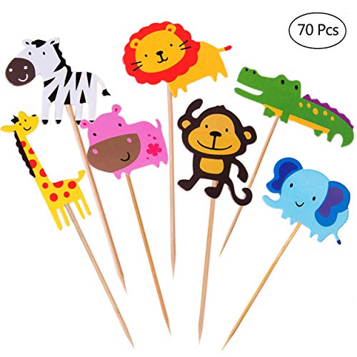 Animales Cupcake Toppers Lindo Selva Temática Animales En Forma de Pastel Toppers para Niños Ducha de Bebé Fiesta de Cumpleaños DIY Decoración Suministros 70 Piezas