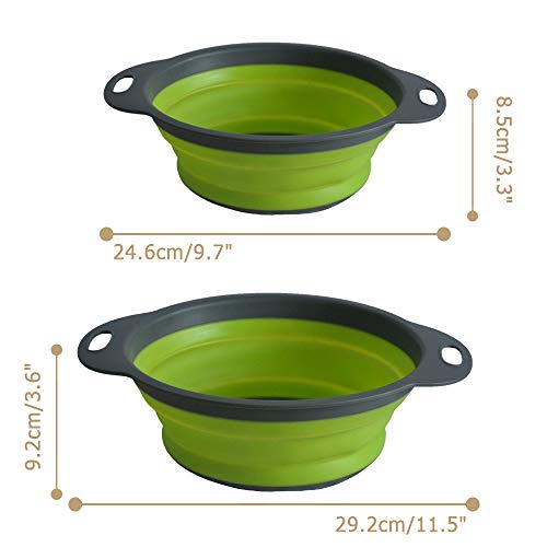 ANPI 2PCS Escurridor Plegable, Set de Coladores Plegable Redondo Colador de Fruta Vegetal Comida Seguro en Agua Hirviendo, Incluye 2 Tamaños, Verde