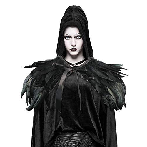 ANSUG Forme el mantón negro de la pluma, Gothic Natural Cape Wrap mano que cose los chales del collar del ahogador para la etapa del partido del vestido de cóctel