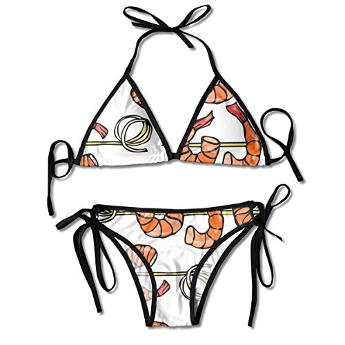 AOOEDM Shrimp Kebab Traje de baño de Bikini Triangular cómodo para Mujer Conjunto de Dos Piezas con Sujetador con Relleno