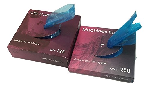 Aozzy higiene desechables 125pcs tatuaje Clip Cord Cubiertas y 250pcs tatuaje máquina Pistola adhesivo de bolsas de color, color azul