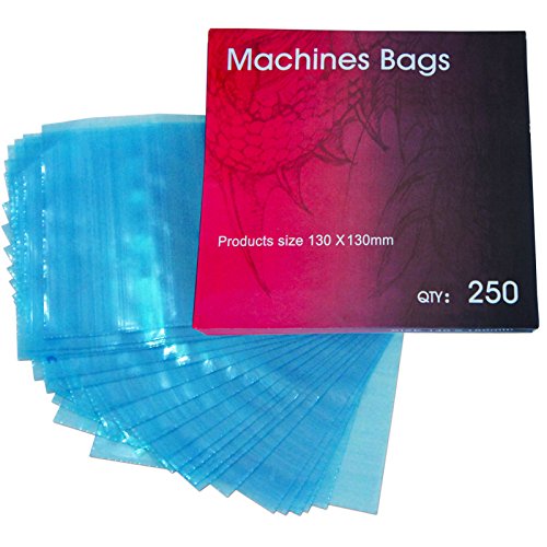 Aozzy higiene desechables 125pcs tatuaje Clip Cord Cubiertas y 250pcs tatuaje máquina Pistola adhesivo de bolsas de color, color azul