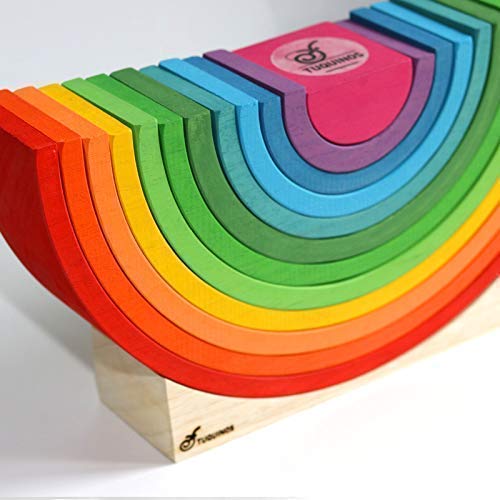 Arcoiris de madera Waldorf de 12 arcos CON PEANA. Juguetes Educativos. Aprendizaje para niños.