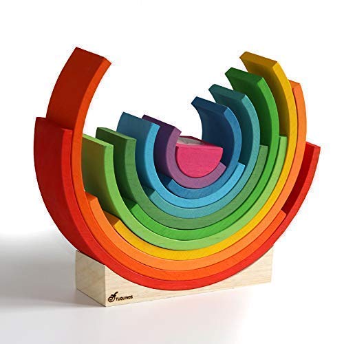 Arcoiris de madera Waldorf de 12 arcos CON PEANA. Juguetes Educativos. Aprendizaje para niños.