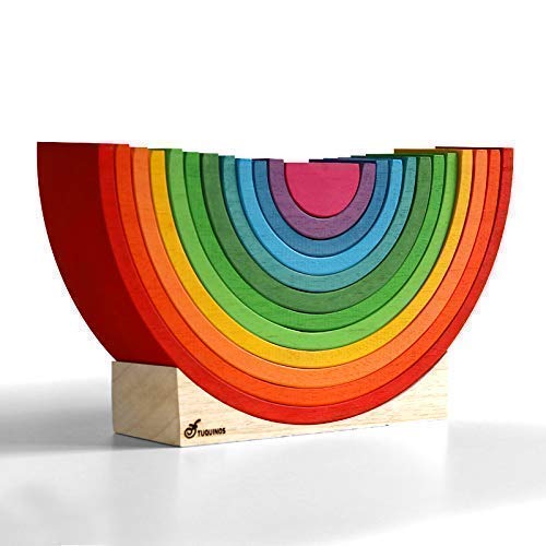 Arcoiris de madera Waldorf de 12 arcos CON PEANA. Juguetes Educativos. Aprendizaje para niños.