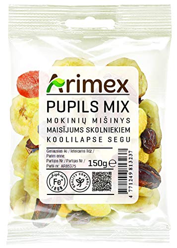 Arimex Pupila Nut Mix y frutos secos con el platano Chips, Fechas secadas, escarchada pinas y pasas, 150 g