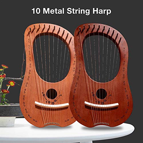 Arpa,Arpa De Lira Cuerdas De Metal De Madera De 10 Cuerdas Instrumento De Cuerda De Madera Maciza De Caoba, Arpa Pequeña Portátil Con Cuerdas De Acero Durables Instrumento Musical De Cuerda De Madera