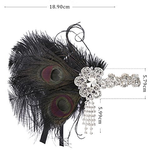 ArtiDeco 1920 Diadema de Pluma de Pavo Real Cinta para el Pelo con Cristal Vintage Años 20 Flapper Pelo Banda de Pluma Disfraz Gatsby Accesorio