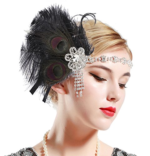 ArtiDeco 1920 Diadema de Pluma de Pavo Real Cinta para el Pelo con Cristal Vintage Años 20 Flapper Pelo Banda de Pluma Disfraz Gatsby Accesorio