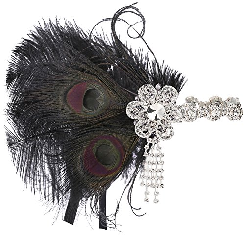 ArtiDeco 1920 Diadema de Pluma de Pavo Real Cinta para el Pelo con Cristal Vintage Años 20 Flapper Pelo Banda de Pluma Disfraz Gatsby Accesorio