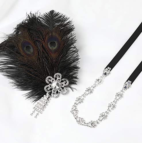 ArtiDeco 1920 Diadema de Pluma de Pavo Real Cinta para el Pelo con Cristal Vintage Años 20 Flapper Pelo Banda de Pluma Disfraz Gatsby Accesorio