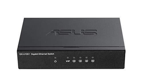 ASUS GX-U1051 - Switch de Red Gigabit (5 Puertos RJ45 10/100/1000, chasis metálico, QoS Puerto VIP, Plug & Play)