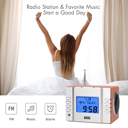 August MB300 Radiodespertadores Sistema Estéreo con Altavoz - FM Reloj de Radio con Función Alarma / Sleep Timer / Termómetro - Radio Despertador Leer MP3/ Tarjeta SD / Jack 3.5mm - Telecomando