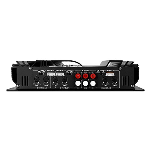 Auna AMP-CH06 Urban Edition - Amplificador para Coche HiFi, 5000W, 570W RMS, 6 Canales, Luz LED Azul, 3 Entradas RCA, Crossover, Ganancia Ajustable, Kit Completo de Montaje, Negro