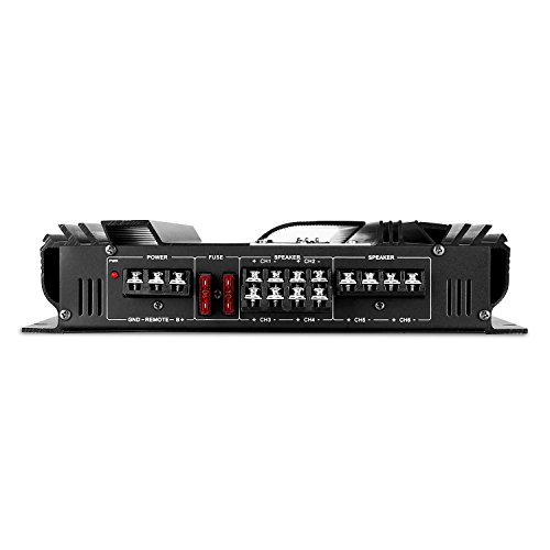 Auna AMP-CH06 Urban Edition - Amplificador para Coche HiFi, 5000W, 570W RMS, 6 Canales, Luz LED Azul, 3 Entradas RCA, Crossover, Ganancia Ajustable, Kit Completo de Montaje, Negro