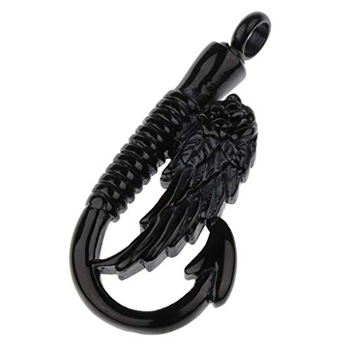 Baoblaze Colgante Conmemorativo en Forma de Anzuelo y ala de Ángel para DIY Collar - Negro