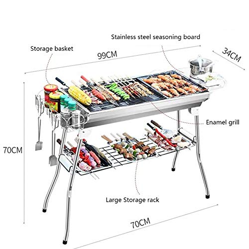 Barbacoa Portátil Camping, Parrilla Plegable De Acero Inoxidable Hace Jugoso Cordero Shish Kebab, Shashlik, Brocheta Spiedini Para Camping Y Comidas Al Aire Libre,High end with storage bag